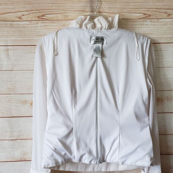 J.R Nites by Carol Lin Ruffle Neck Long Sleeve Top/Blouse Cream Size 6 - Picture 10 of 11
